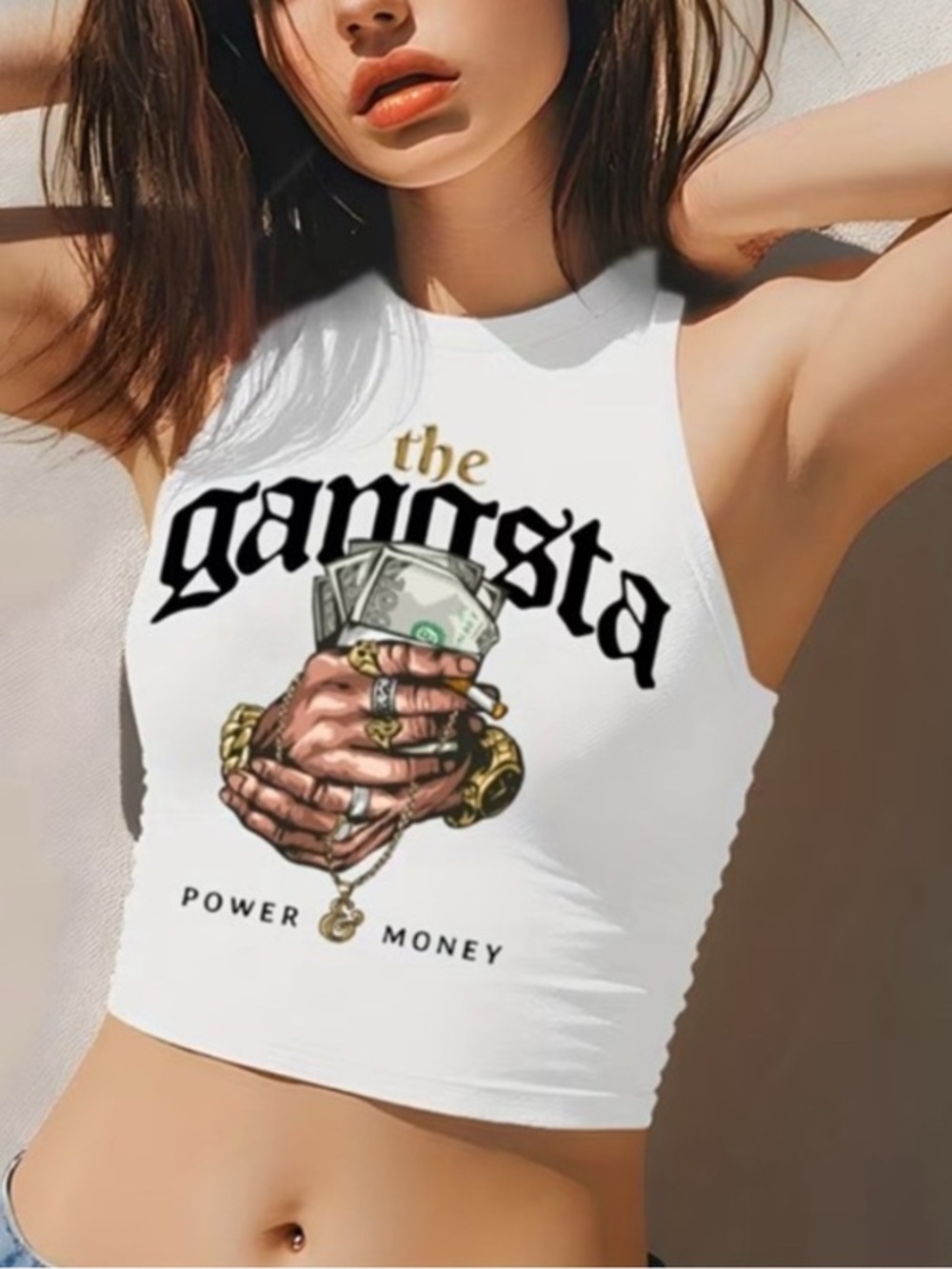 The Gangsta White Cropped Tank Top - Women